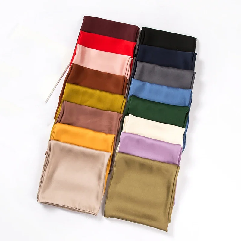 Satin Scarf Women 70cm Solid C - Silk Scarf Square 评论和价格