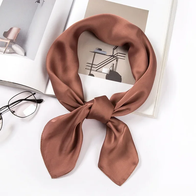 Satin Scarf Women 70cm Solid C - Silk Scarf Square 评论和价格