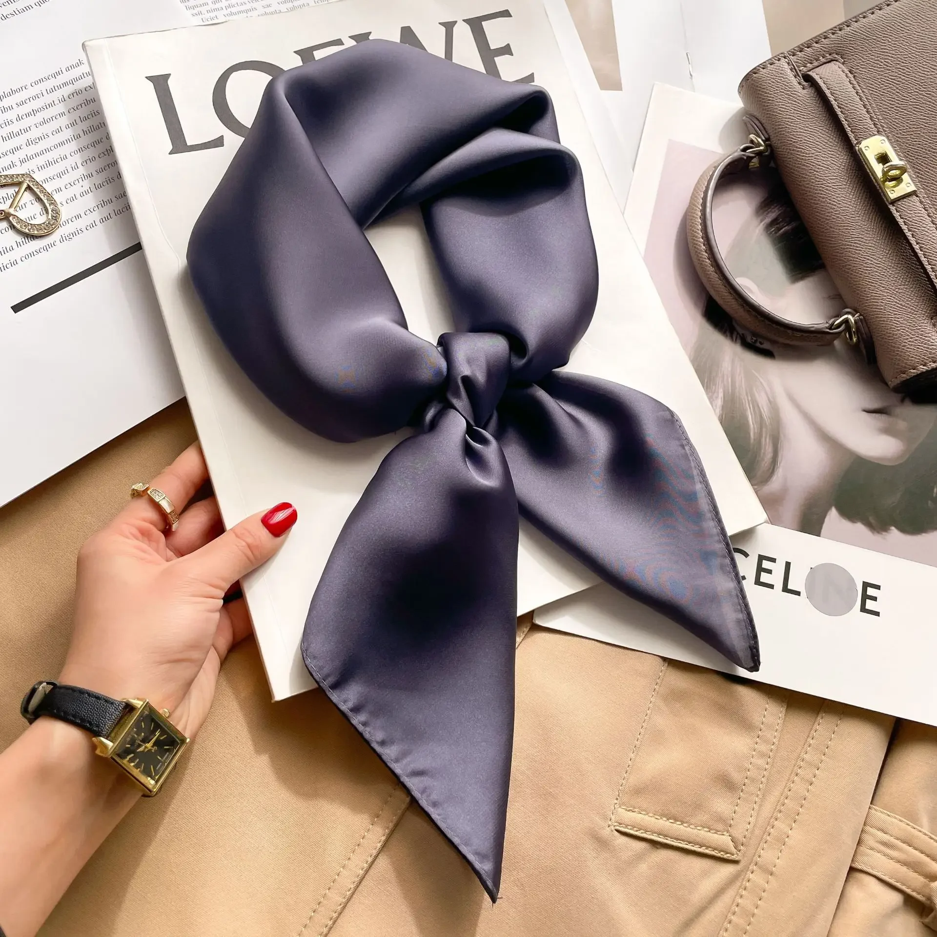 70cm Solid Colors Neckerchief  - Silk Scarf Square 评论和价格