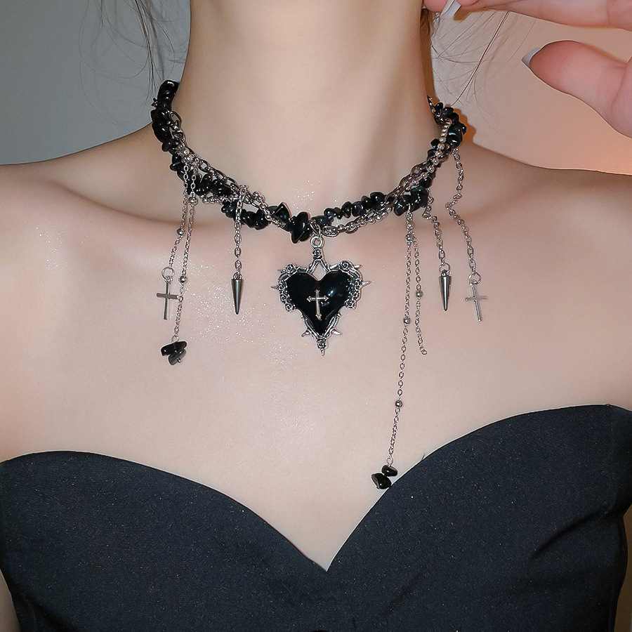 Goth Vintage Y2K Dark Red Hear - Women'S Emo Accessories 评论和价格