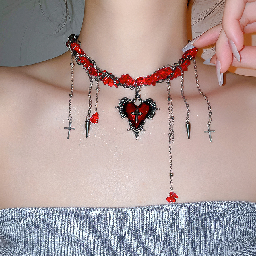 Goth Vintage Y2K Dark Red Hear - Women'S Emo Accessories 评论和价格